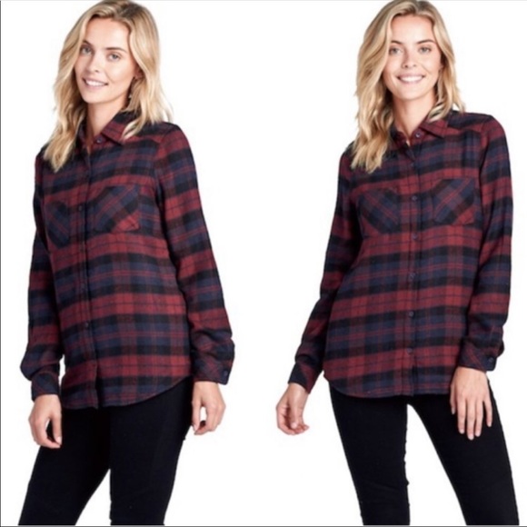 NEW!❗️LAST ONE❗️SHERPA LINED FLANNEL PLAID TOP - Picture 2 of 4